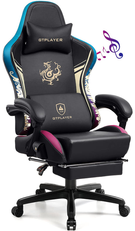 GTPLAYER Gaming Chair with Bluetooth Speakers and Footrest, Dragon Series Video Game Chair ，Heavy Duty Ergonomic Chair，Esports Gaming Chair，Computer Office Desk Chair by GTRACING(Black) GTPLAYER