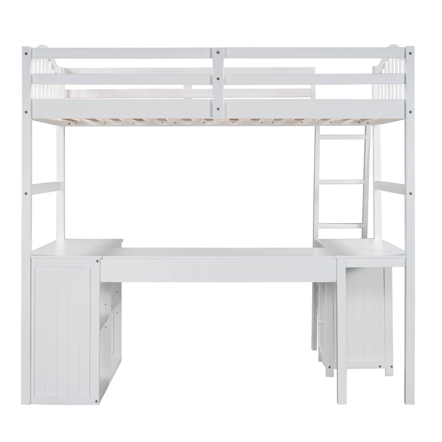 Harper & Bright Designs Twin Loft Bed with Desk, Wooden Loft Bed Frame with Storage Drawers, Cabinet, Shelves, for Kids Teens Adults (Twin Size, White)