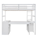 Harper & Bright Designs Twin Loft Bed with Desk, Wooden Loft Bed Frame with Storage Drawers, Cabinet, Shelves, for Kids Teens Adults (Twin Size, White) Harper & Bright Designs
