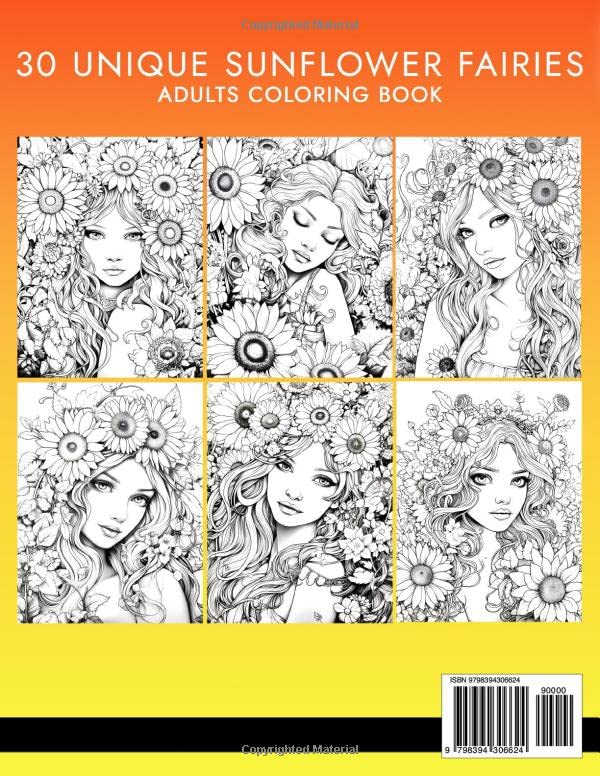 Sunflower Fairy Coloring Book: Coloring Book for Adults Featuring Cute Fairy Girls Surrounded by Flowers - Nature and Whimsical Fairies for Stress Relief and Relaxation Majosta