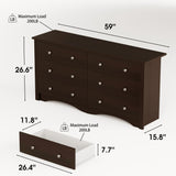 Furniwell 6 Drawer Dresser for Bedroom, Wood Dresser Wide Storage Organizer for Living Room Hallway Closets (Brown) Furniwell