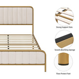HITHOS Full Size Bed Frame with Button Tufted Headboard, Upholstered Heavy Duty Metal Mattress Foundation with Wooden Slats, Easy Assembly, No Box Spring Needed (Golden/Off White, Full) HITHOS