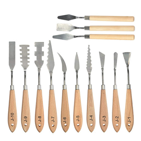 FOCCTS 13 Pcs Palette Knife Set, Stainless Steel Spatula Knives, Wooden Handle Painting Pallet Knife Set for Oil, Acrylic Mixing, 13 Distinctive Blade Shapes FOCCTS