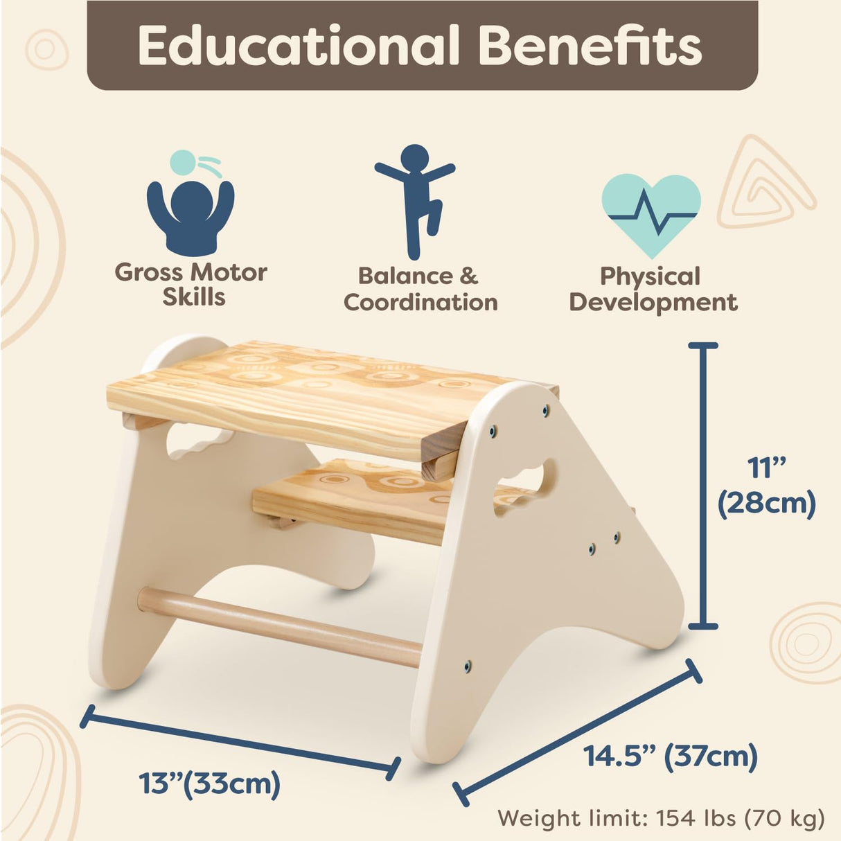 B. toys- B. spaces- Step Stool for Kids – Ivory & Wood Stepping Stool for The Bedroom, Bathroom, Kitchen – Furniture for Toddlers – Peek-A-Boost – 2 Years + B. toys