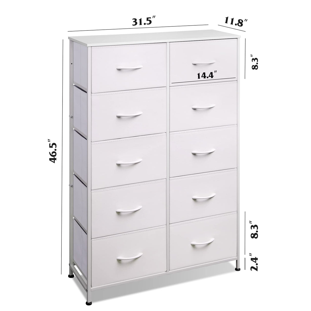WLIVE Fabric Dresser for Bedroom with 10 Drawers, Tall Chest of Drawers, White Dressers Bedroom Furniture, Storage Organizer Unit with Bins for Closet, Hallway, Living Room, Entryway WLIVE