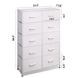 WLIVE Fabric Dresser for Bedroom with 10 Drawers, Tall Chest of Drawers, White Dressers Bedroom Furniture, Storage Organizer Unit with Bins for Closet, Hallway, Living Room, Entryway WLIVE