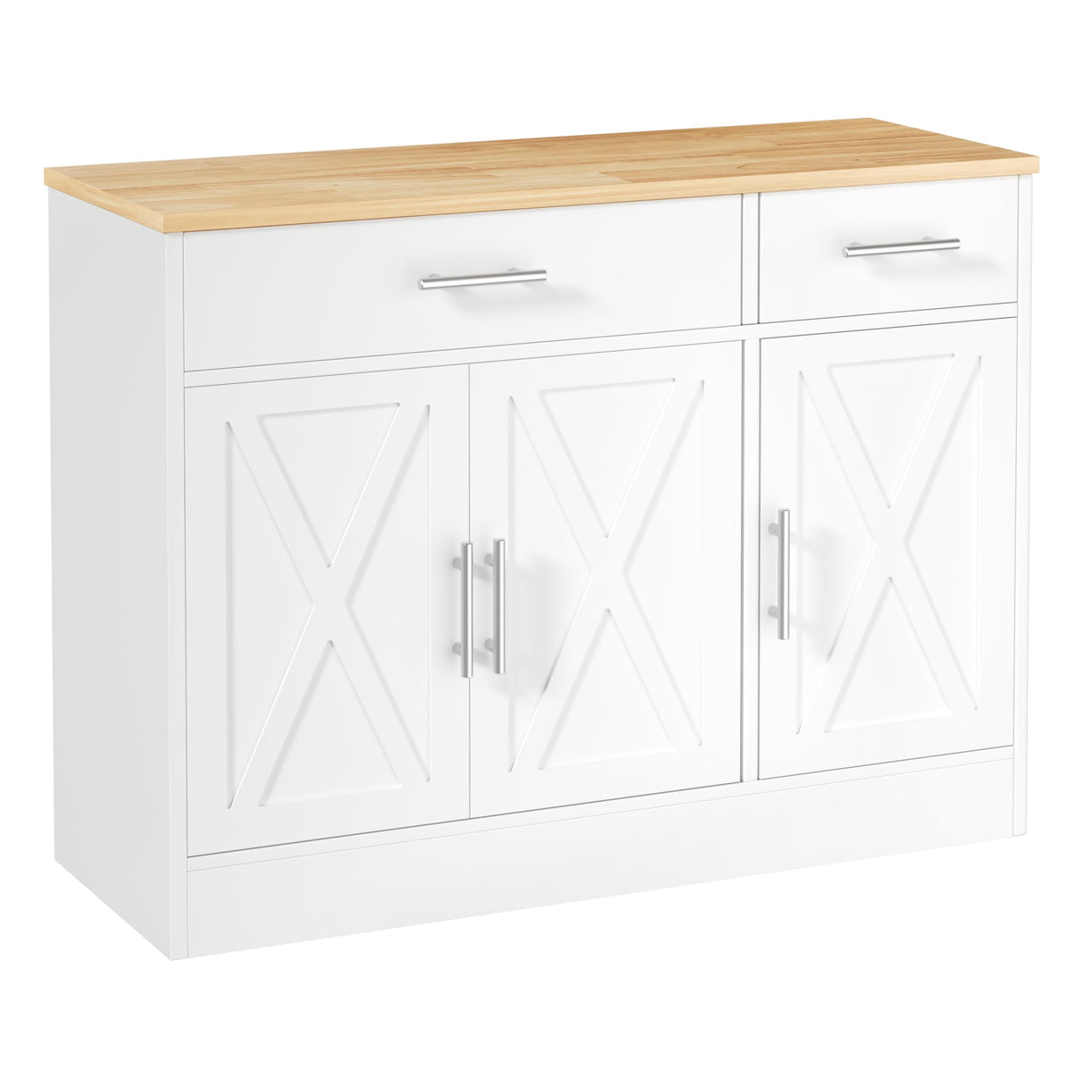 Shintenchi 3 Doors Farmhouse Sideboard Buffet Cabinet,41" Barn Doors Buffet with Storage,Wood Coffee Bar Cabinet with Adjustable Shelf for Kitchen,Living Room,White Shintenchi