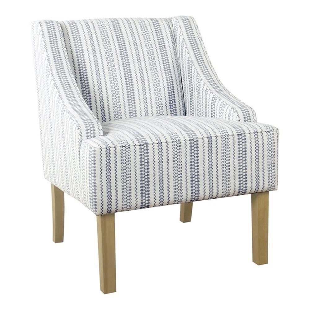 HomePop Velvet Swoop Arm Accent Chair, Blue and White farmhouse stripe HomePop