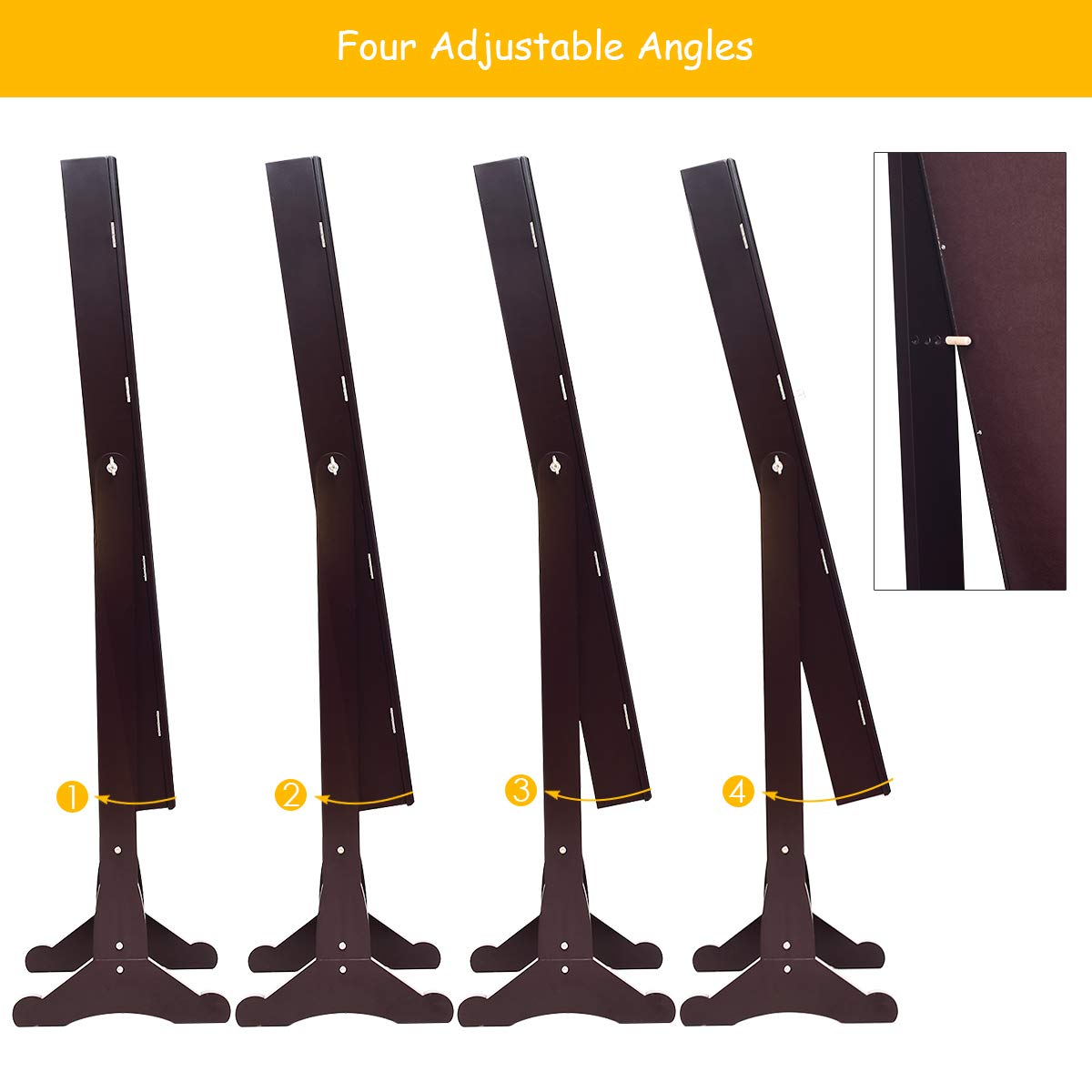 Giantex 2 LEDs Standing Jewelry Cabinet with Full-Length Mirror, Lockable Mirrored Jewelry Armoire with 2 Drawers, 4 Adjustable Angles, Jewelry Storage Organizer (Brown) Giantex