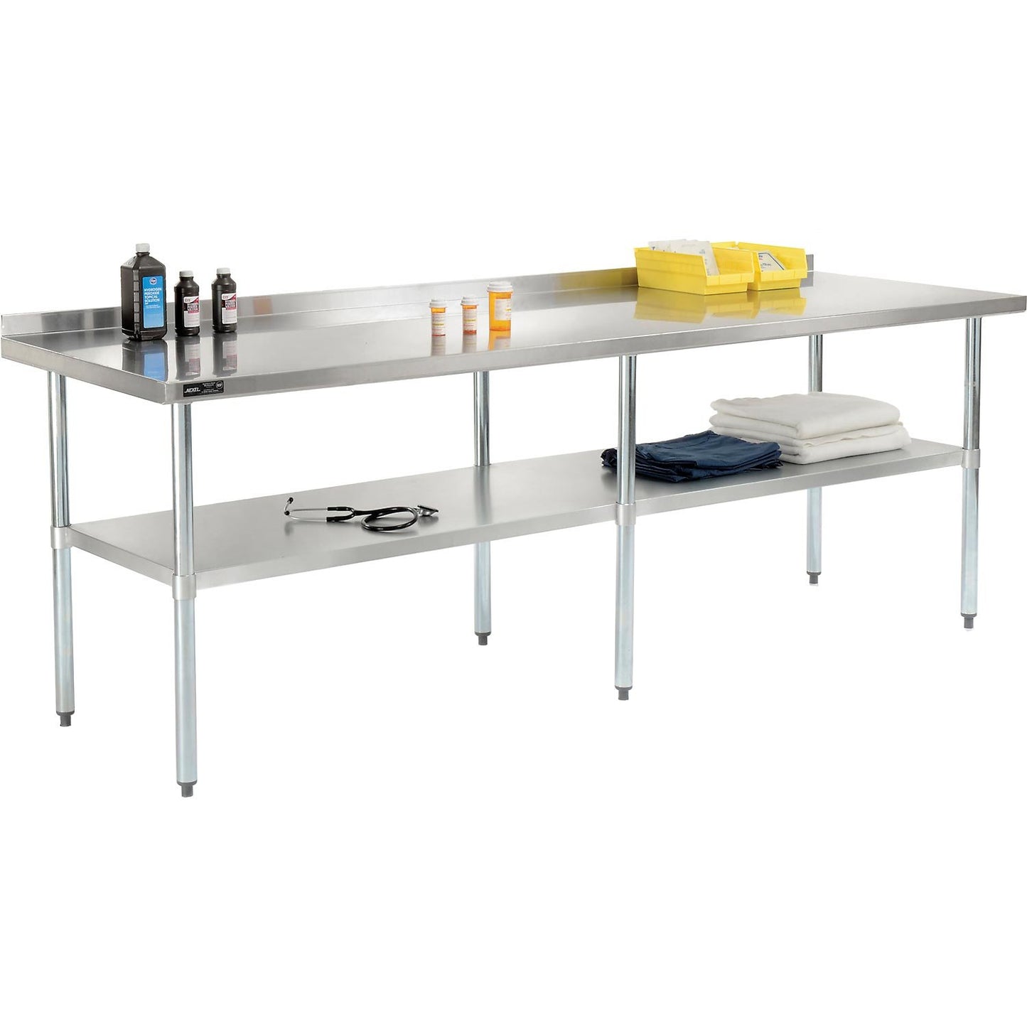 Nexel WB9630BSS Stainless Steel Worktable with Backsplash, 96"W x 30"D x 35"H