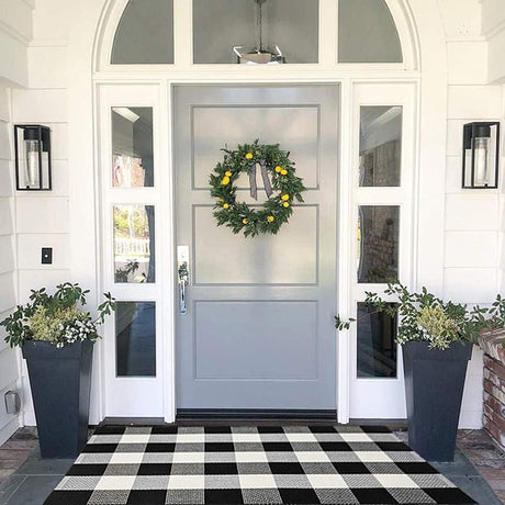 MUBIN Cotton Buffalo Plaid Rug 27.5 x 43 Inches Black and White Check Rugs Hand-Woven Indoor or Outdoor Rugs for Layered Door Mats Washable Carpet for Front Porch, Kitchen, Farmhouse, Entryway MUBIN