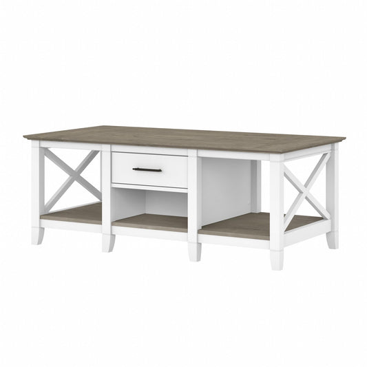 Key West 47.2 x 23.94-Inch Coffee Table, Shiplap Gray/Pure White - WoodArtSupply