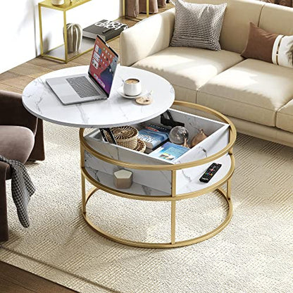 YITAHOME Round Lift Top Coffee Table, Coffee Tables for Living Room with Hidden Storage Compartment, Modern Coffee Table with Storage for Home Office,Round Center Tables Living Room,White and - WoodArtSupply