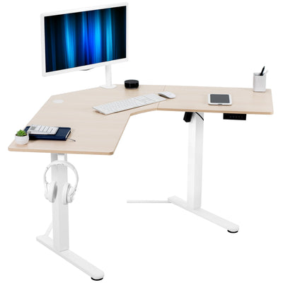 VIVO Electric Corner L-Shaped 47 x 47 in Standing Desk, Memory Height Adjustment, Light Wood Top White Frame, DESK-E1L94C