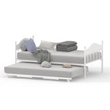 GAOMON Twin Daybed with Trundle, Sturdy Metal Foldable Bed Frame, Metal Double-Sized Sofa Bed, Heavy-Duty Steel Bed Frame, Suitable for Living Rooms, Bedrooms and Guest Rooms, White GAOMON