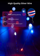 Brightown 4th of July Decor Patriotic Fairy Lights, 7 FT. Silver Wire Red White Blue String Lights, Firefly Starry Moon Lights, Micro LED Mini Fairy Lights for Jars DIY Picture Wedding Brightown