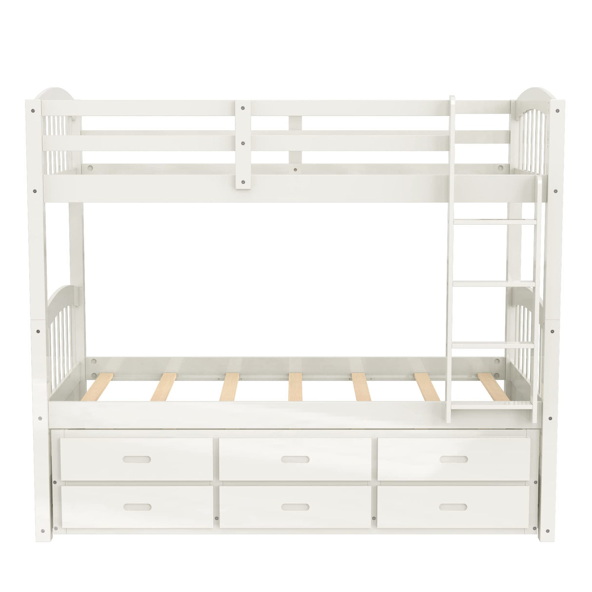Harper & Bright Designs Twin Over Twin Bunk Bed with Storage Drawers, Solid Wood Bunk Bed Frame with Trundle, for Kids, Teens, Adults (White) Harper & Bright Designs