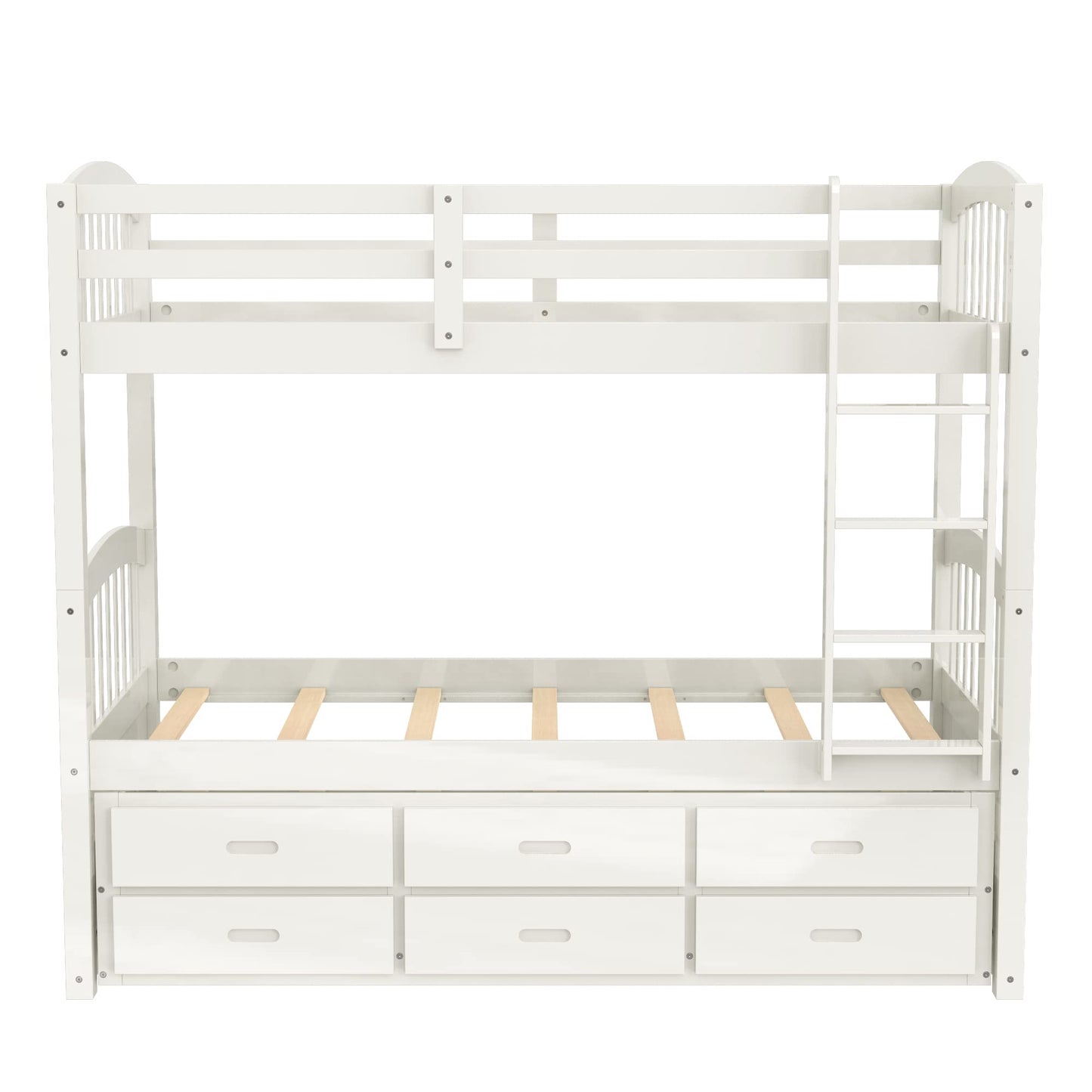 Harper & Bright Designs Twin Over Twin Bunk Bed with Storage Drawers, Solid Wood Bunk Bed Frame with Trundle, for Kids, Teens, Adults (White)