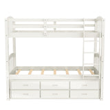 Harper & Bright Designs Twin Over Twin Bunk Bed with Storage Drawers, Solid Wood Bunk Bed Frame with Trundle, for Kids, Teens, Adults (White) Harper & Bright Designs