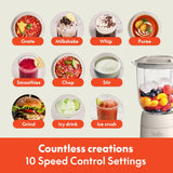 bella 10 Speed Countertop Blender, Juicer & Smoothie Maker, Fits-anywhere™ Kitchenware, Slim Flip & Store Design, Dishwasher Safe 48oz Capacity Pitcher & Lid, Stainless Steel Blade, 450 Watt, Oatmilk BELLA