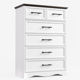 Farmhouse 6 Drawer Dresser, White Wood Chest of Drawers, 44" Tall Bedroom Storage Cabinet with Brushed Metal Handles, Closet Organizer for Bedroom, Living Room, Hallway Harpaq