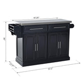 HOMCOM Rolling Kitchen Island with Storage, Portable Kitchen Cart with Stainless Steel Top, 2 Drawers, Spice, Knife and Towel Rack and Cabinets, Black HOMCOM