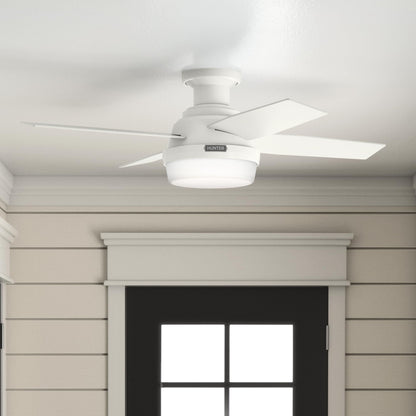 Hunter Fan Dempsey Low Profile Ceiling Fans with Lights and Remote, Flush Mount Ceiling Fan with Lights, Metal, Fresh White, 44 Inch LED