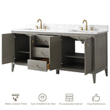 HOMEBEYOND 72" Bathroom Vanity with Double Sink, Solid Wood Bathroom Vanity Free-Standing Cabinet, Ceramic Top & Soft Closing Door, Golden Brushed Handware, Driftwood Gray HOMEBEYOND