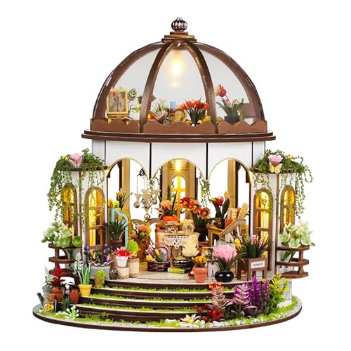 TuKIIE DIY Miniature Dollhouse Kit with Furniture, 1:24 Scale Creative Room Mini Greenhouse Wooden Doll House for Kids Teens Adults(Hanging Garden)