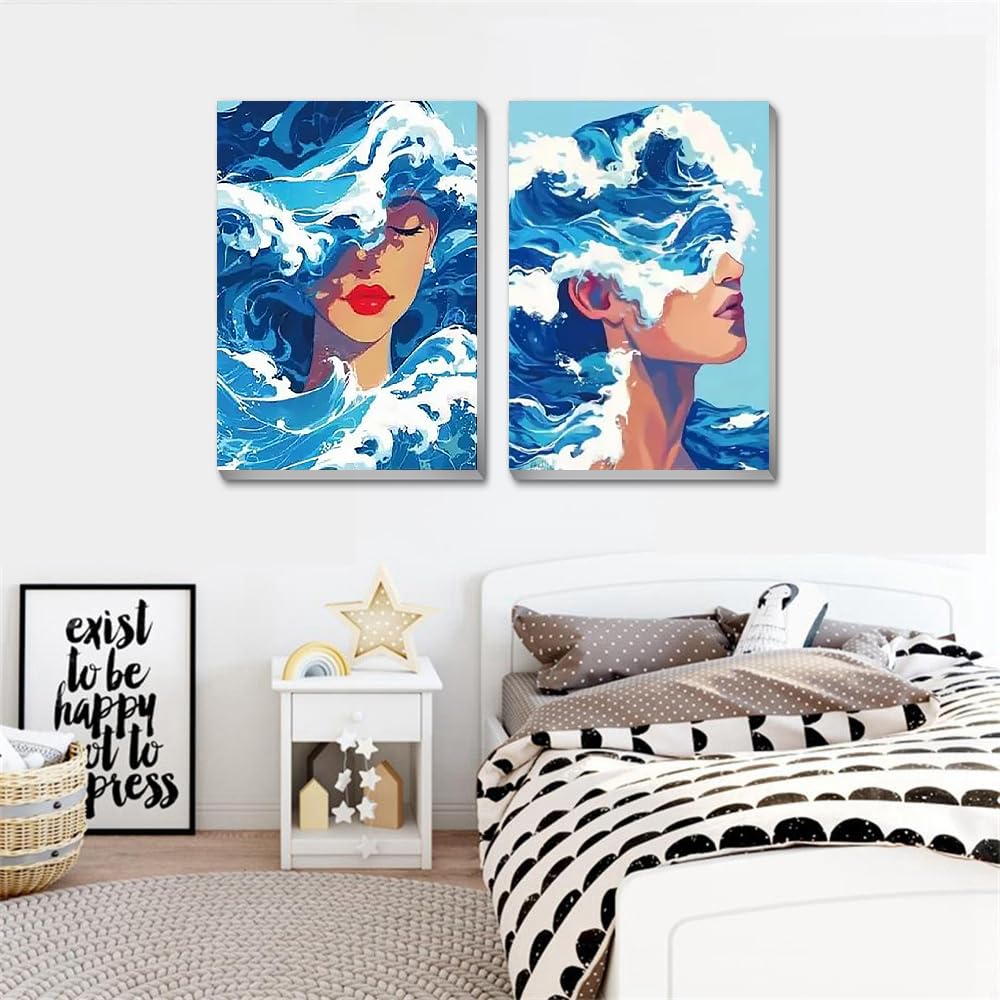 2 Pack Sea Wave Paint by Numbers Kit for Adults - Adults Paint by Numbers Kits - Acrylic Easy Paint by Numbers Framed - Adult Paint by Number Kits on Canvas Arts and Crafts for Adults 8x12inch cdjlddww