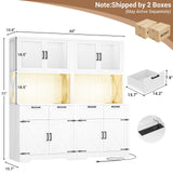 Unikito 71" Tall Kitchen Pantry Storage Cabinet with LED Light & Outlet, 63" Wide Kitchen Hutch Cabinet with Large Countertop, DIY Pegboard and Drawers, Farmhouse Food Pantry for Living Room, White Unikito