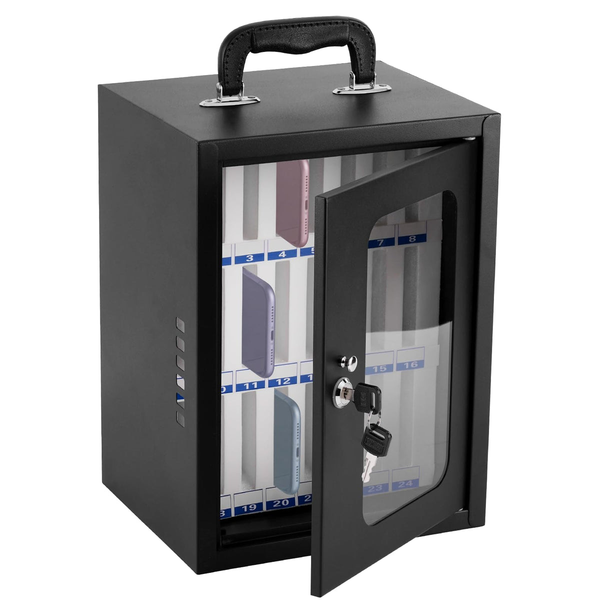 Consfly Cell Phone Locker Box, Thickened Steel Cell Phone Storage Cabinet 24 Slots Wall-Mounted Cell Phone Lock Box for School, Company Consfly