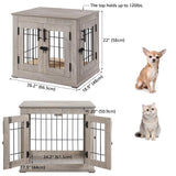 beeNbkks Furniture Style Dog Crate End Table, Double Doors Wooden Wire Dog Kennel with Pet Bed, Decorative Pet Crate Dog House Indoor Medium Large beeNbkks