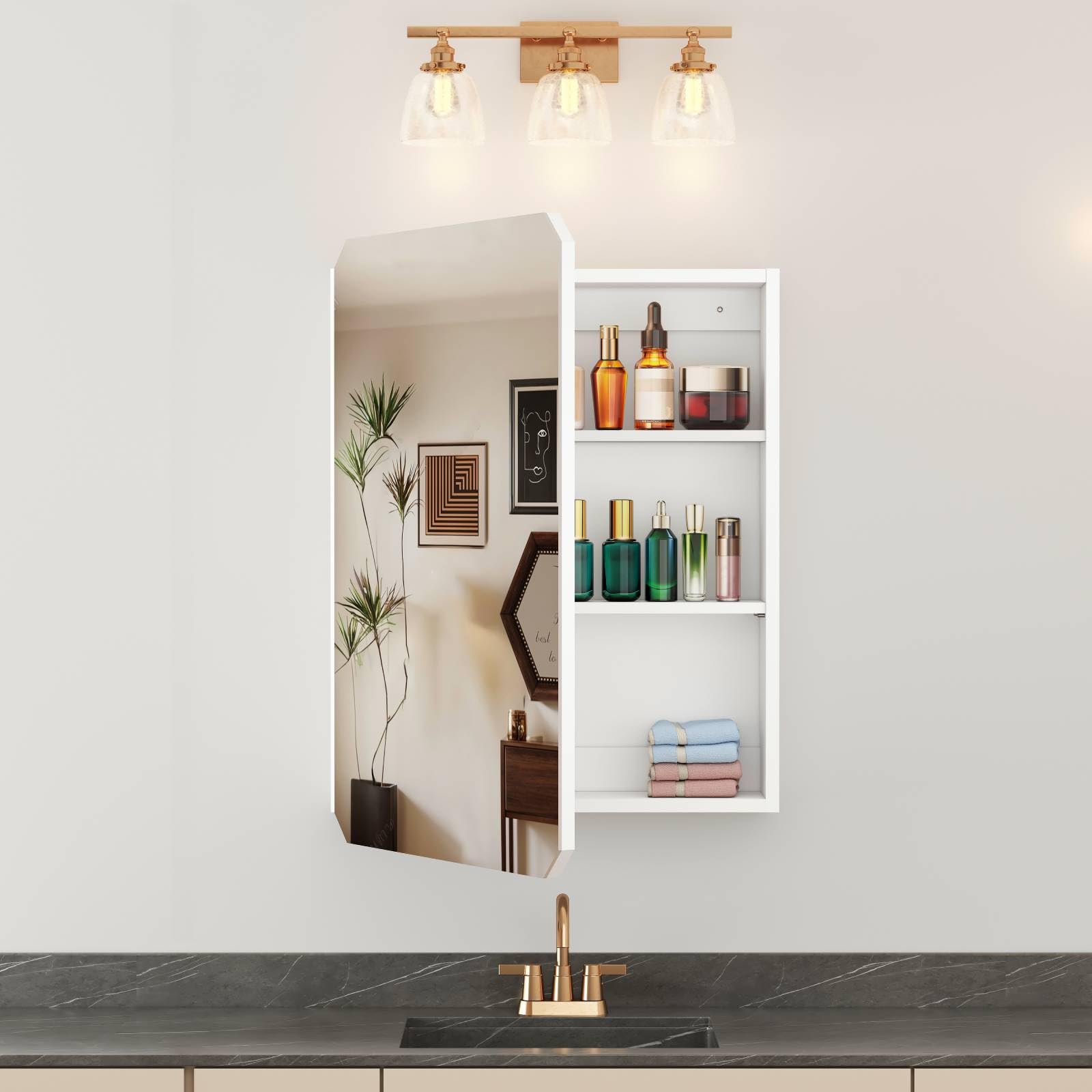 SOOWERY Medicine Cabinet Mirror 19.6" W x 26" H Bathroom Mirror with Storage Wall Mounted Medicine Mirror Cabinet Wood Organizer with Single Door Farmhouse Bathroom Storage Cabinet - WoodArtSupply