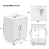 Smhxo Bathroom Vanity with Ceramic Sink, Bathroom Vanity Cabinet with 2 Doors, 24 Inches Wooden Bathroom Sink Cabinet, White Smhxo