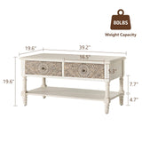 COSIEST Vintage Coffee Table w Drawers, Farmhouse 2 Tier Small Wood Coffee Table with Solid Wood Legs, Wood Rectangular Tables with Shelf for Living Room COSIEST