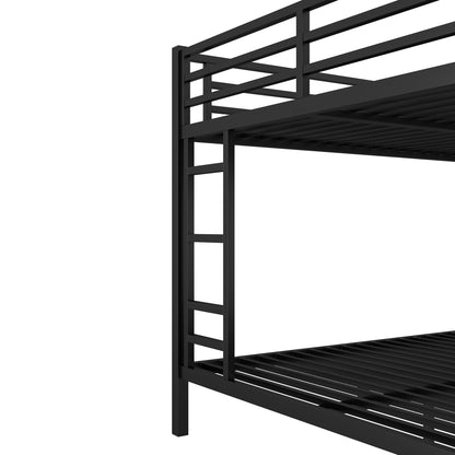 Queen Over Queen Bunk Bed with Ladders and Safe Guardrails, Metal Bunk Bed with Solid Construction, Space-Saving Heavy Duty Bunk Bed Frame for Kids, Teens, Adults, Noise Free, Black