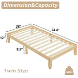 Karl home 12 Inches Wood Platform Bed Frame, Twin Bed Frame, Solid Wood Foundation with Wood Slat Support,Easy Assembly No Box Spring Needed (Natural) Karl home