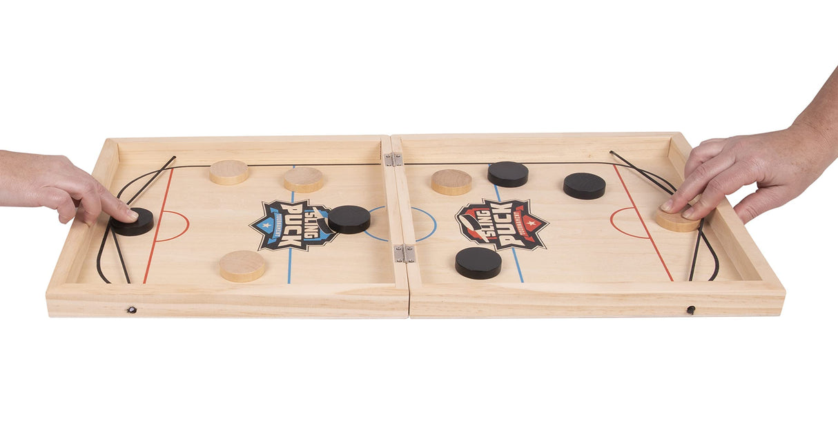 Crazy Games Fast Sling Puck Board Game I 24" Small Wooden Family Games, Table Top Hockey Game for Adults & Kids, Competitive game ideal for parties Crazy Games