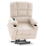 MCombo Medium Lay Flat Dual Motor Power Lift Recliner Chair Sofa with Massage and Heat for Elderly People, Infinite Position, Faux Leather 7679 (Cream White, Medium) MCombo