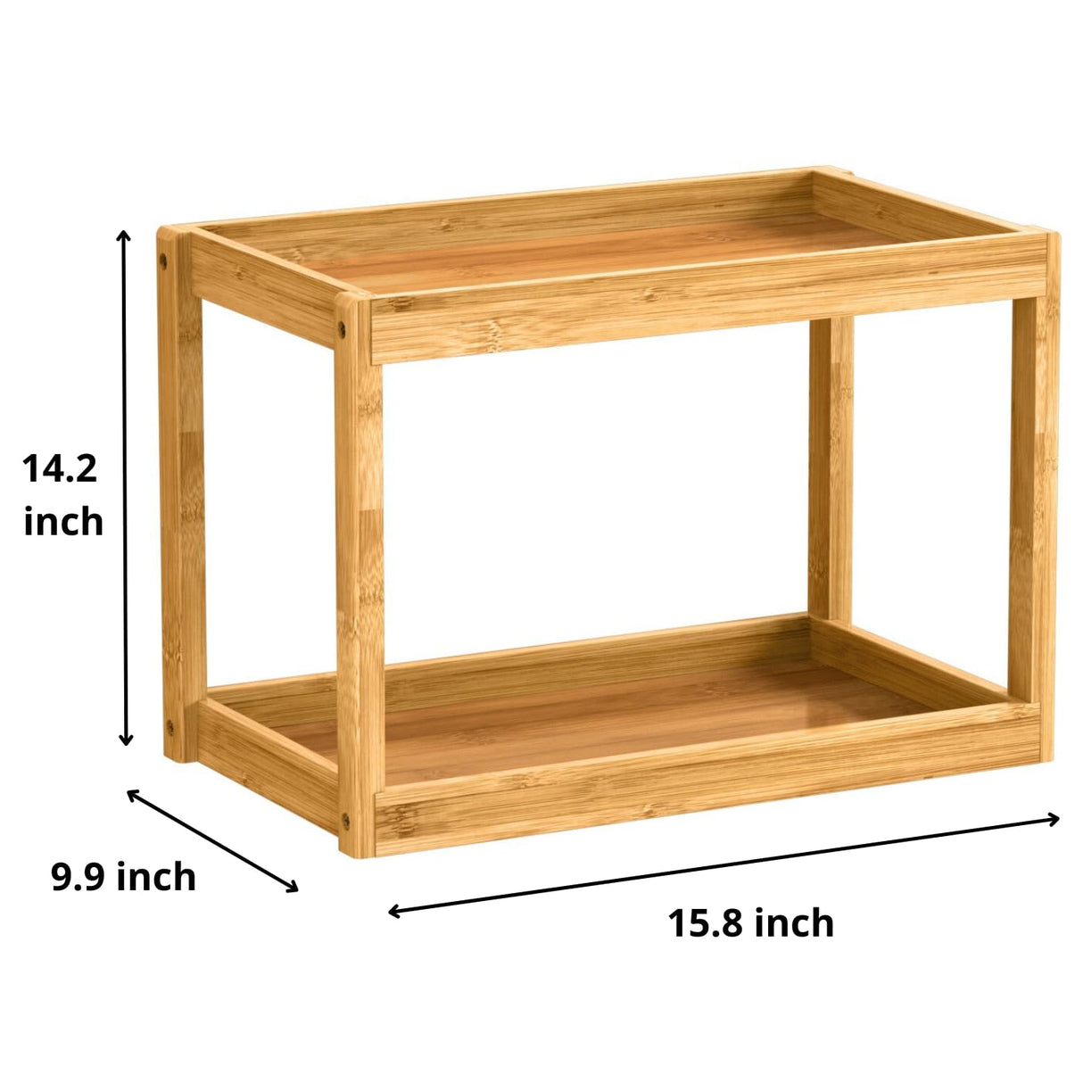 Bamboo 2-Tier Countertop Organizer, Multi-Function Wooden Storage Tray for Bathroom, Kitchen, Bedroom, Dresser; Wood Under-Sink Container, Home Storage Holder Lotion Makeup Cosmetics Perfume Vanity Domasho