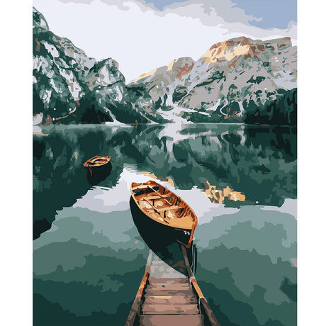 Artunion Mountain Lake Boat Paint by Numbers for Adults Beginner, Landscape Paint by Number Kits, DIY Oil Painting Paint by Number Kits on Canvas Arts Craft for Home Wall Decor 16x20 Inch Artunion