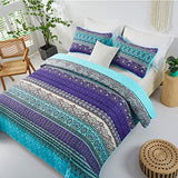 WONGS BEDDING Boho Queen Quilt Set, Blue Purple Bohemian Queen Quilt Bedding Set, Lightweight Microfiber Bed Decor Bedspread for All Season 96"x90"(3 Pieces) WONGS BEDDING