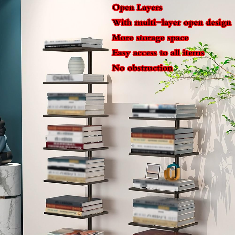 Aurorize Metal Spine Book Tower,Modern Vertical Bookshelf Tower,Floor-to-Ceiling Invisible Bookshelf,for Home Office,Living Room,Bedroom,Kitchen,Gold-13.7x11x59in Aurorize