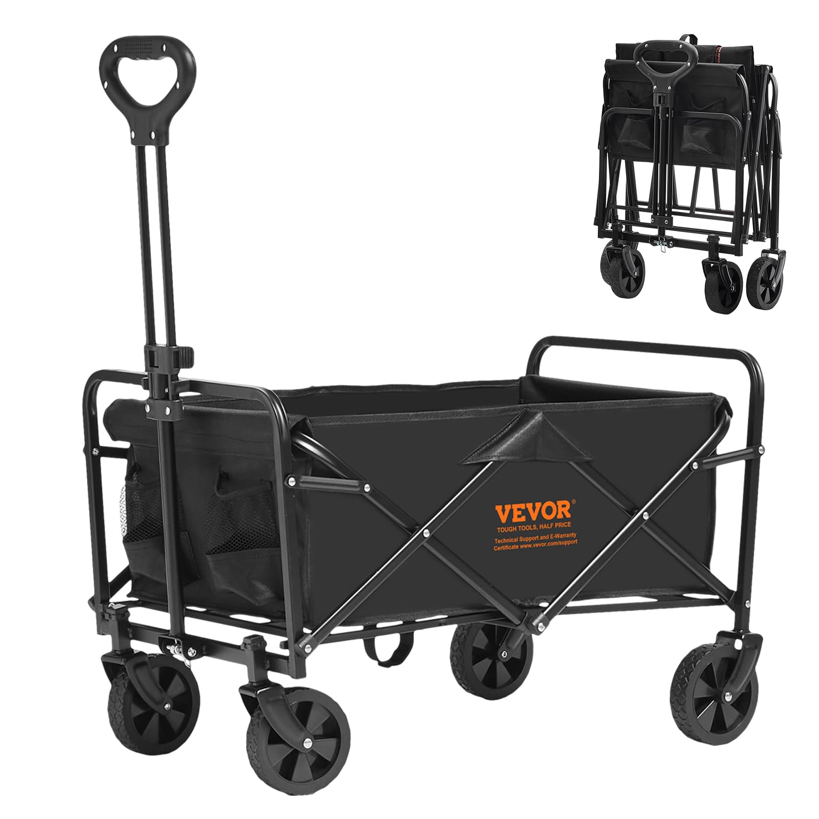 VEVOR Collapsible Folding Wagon Cart, 220lbs Heavy Duty Wagons Carts Foldable with Wheels, Outdoor Portable Garden Cart Utility Wagon for Groceries Camping Sports with Large Capacity & Drink  - WoodArtSupply