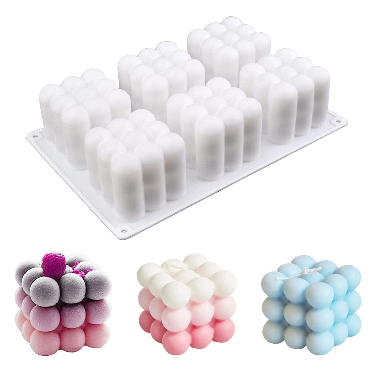 3D Bubble Candle Molds - 6 Cavity Bubble Cube Silicone Mold for Candles Soap Making, Bubble Cake Mold for Baking Dessert Mousse Cake Jelly Ice Cream Actvty