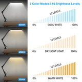 HaFundy LED Desk Lamp for Home,Office,Reading,Adjustable Eye-Caring Desk Light with Clamp,Swing Arm Lamp Includes 3 Color Modes,10 Brightness Levels Table Lamps with Memory Function HaFundy