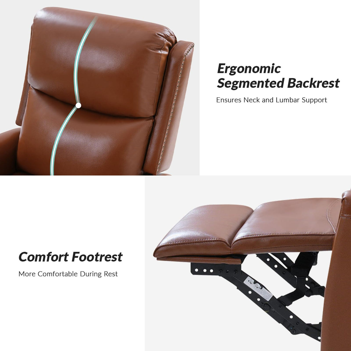 HULALA HOME Genuine Leather Swivel Rocker Recliner, Manual Glider Recliner Chair with Adjustable Backrest & Footrest, Modern Home Theater Sofa Armchair for Living Room Bedroom, Brown HULALA HOME