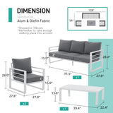 Patiorama Aluminum Patio Furniture Set, 4 PCS Modern Patio Conversation Set, All Weather White Outdoor Sectional Sofa Set w/Coffee Table, 3-Seater Sofa, Superior Olefin Cushion, Garden-Grey Cushion Patiorama