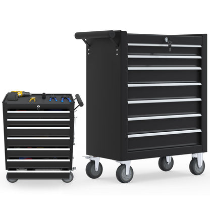 Granper High Capacity 7-Drawer Tool Chest with Wheels, Movable Rolling Tool Chest, Lockable Tool Box with Wheels, Heavy Duty Tool Cabinet for Workshop, Garage, Mechanics and Repair Room (Blac - WoodArtSupply